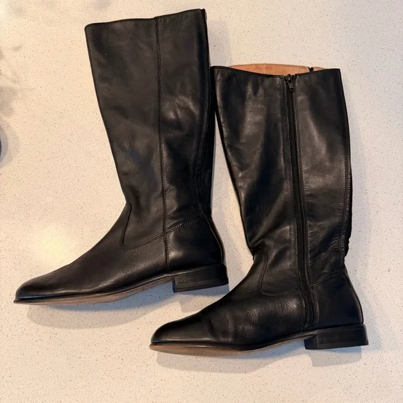 Kenneth Cole New York Black Leather Knee High Riding Boots Zip Women’s 8.5 - Picture 3 of 8